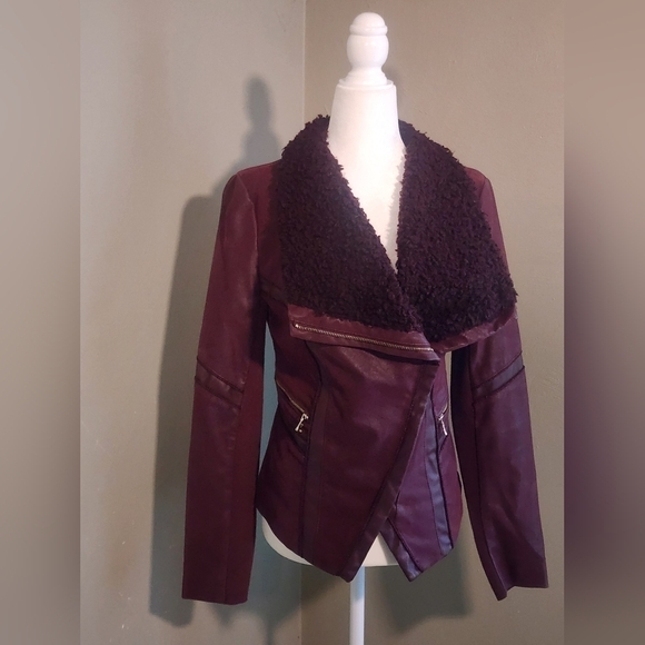 Guess Zip Up Vegan Leather Jacket Coat Y2K Womens Size XSMALL - Picture 1 of 16
